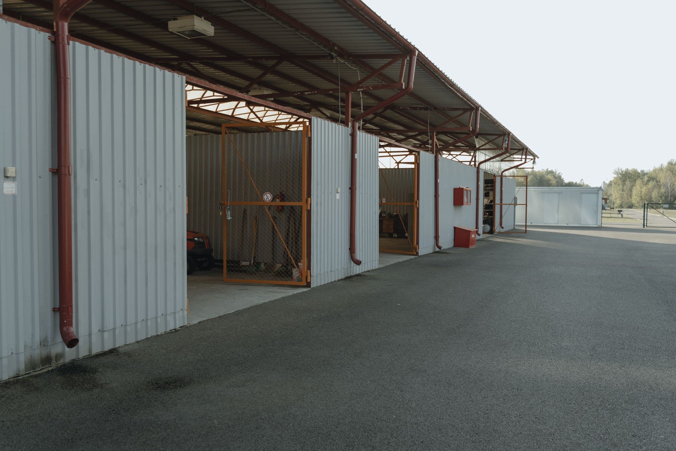 Workshop bay doors open to daylight