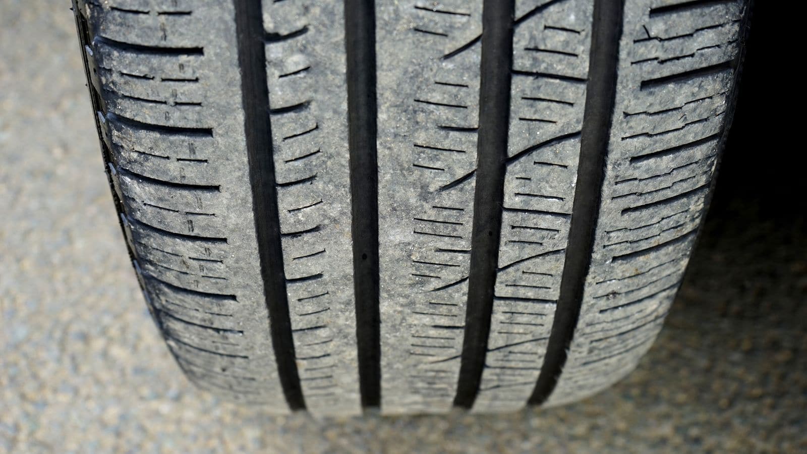 Macro shot of a worn tyre tread